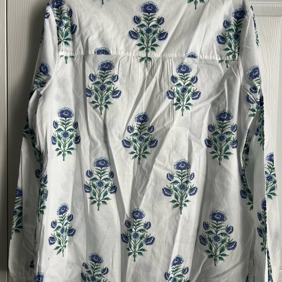 Talbots Woodblock Blooms Popover Floral Print Long Sleeve Cotton Blouse Sz M - Picture 7 of 7